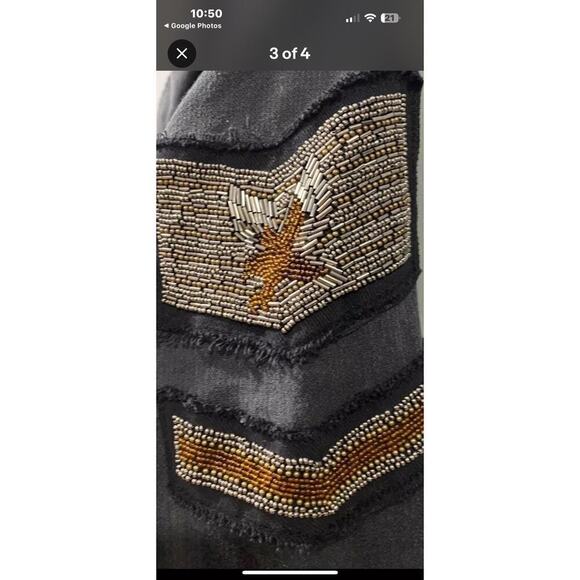 Free People Distressed Beaded Military Shirt Jacket EUC Black Washed Out XS - Picture 5 of 5